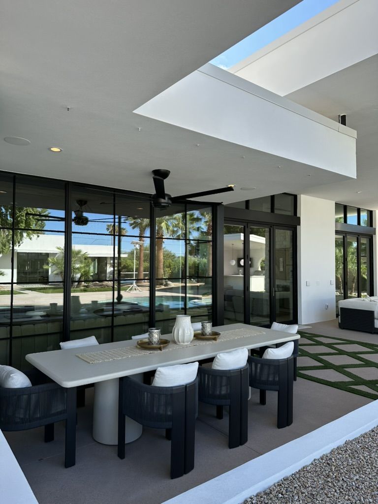 Spotless steel-frame windows on a patio